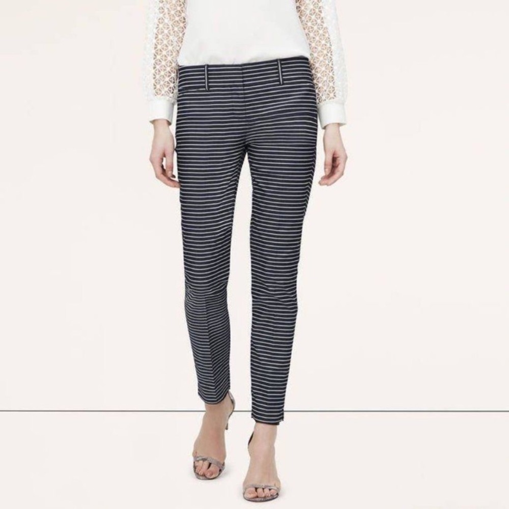 LOFT Navy and White Striped Ankle Pants